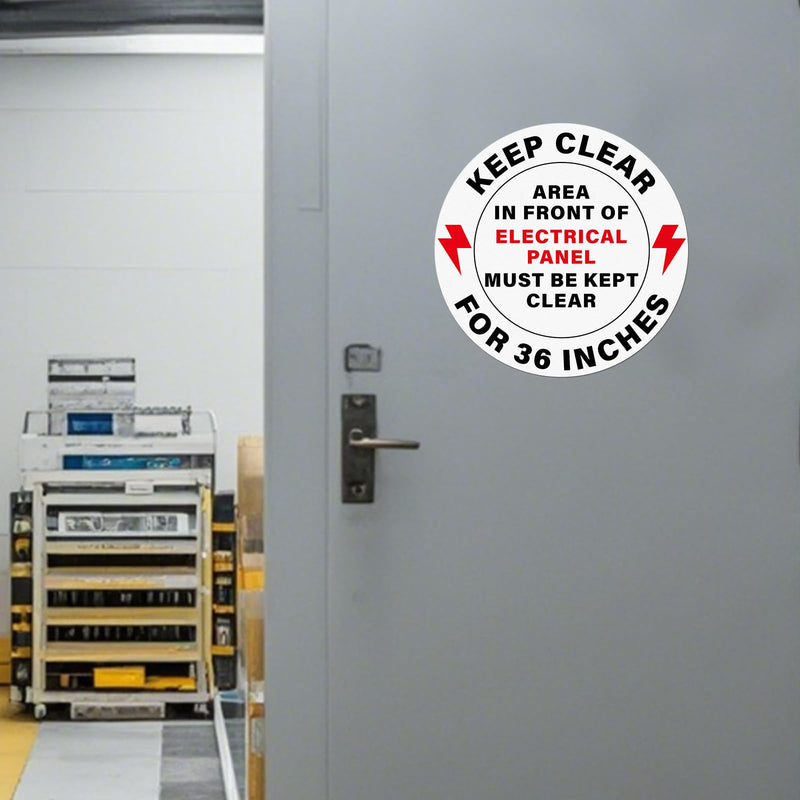 5 Pack Area In Front Of Electrical Panel Must Be Kept Clear For 36 Inches Sticker 17 × 17 Inch Warning Safety Sign Self Adhesive Waterproof Vinyl Signage for Factory Warehouse Laboratory