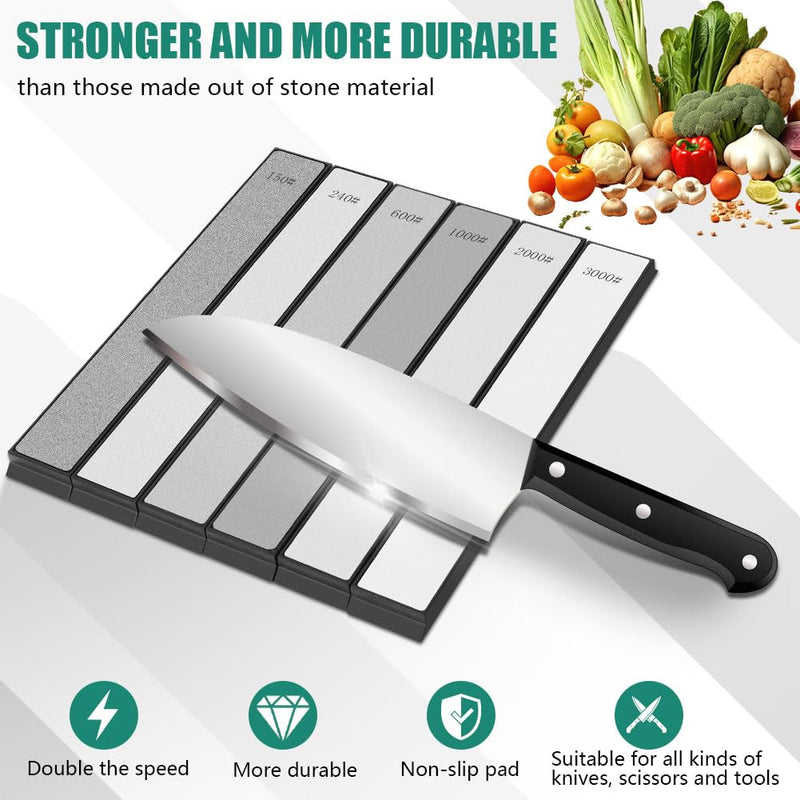 [Australia - AusPower] - Aolso Diamond Sharpening Stone, Set of 6, Diamond Whetstone, Chef's Knife Sharpening Set, Knife Sharpener Stone, for Scissor Knife Tools Outdoor from Coarse to Extra Fine 120/240/600/1000/2000/3000# 6 Pieces. 