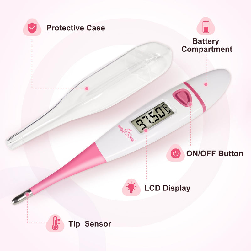 [Australia - AusPower] - Easy@Home Basal Body Thermometer: BBT for Fertility Prediction with Memory Recall - Accurate Digital Basal Thermometer for Temperature Monitoring with Premom App - EBT-018 (Pink) Pink 