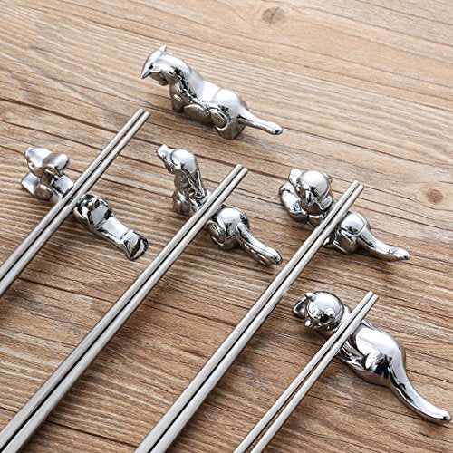 YOY Twelve Chinese Zodiac Signs Stainless Steel Chopsticks Rest or Dinner Spoon Stand Fork and Knife Holder Set of 12