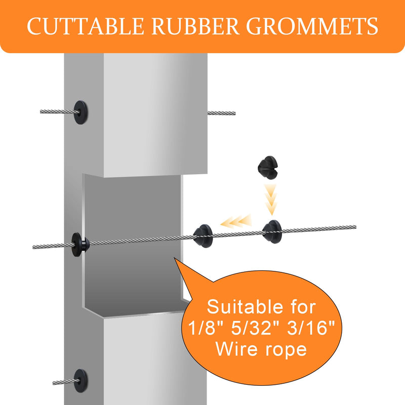 300 Pack Cable Railing Rubber Grommets for 1/8"" 5/32"" 3/16"" Cables for Metal Cable Railing Posts, 1/8"" Cable Railing Kit Protector Sleeve Grommet for Outdoor Indoor Metal Posts (300) 300