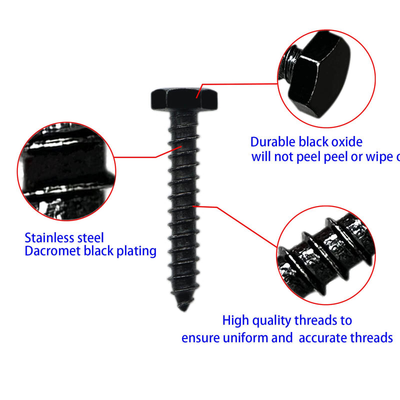 [Australia - AusPower] - 25PCS Stainless Steel Black Lag Bolts 1/4" x 1-1/2" Hex Lag Screws, Washers Included 1/4" x 1-1/2" 