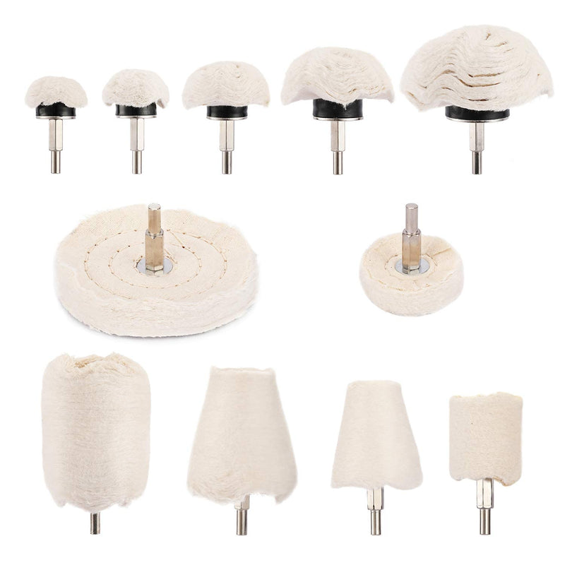 [Australia - AusPower] - 11 Pcs Buffing Wheel Set for Drill, Polishing Tool Kit, 1/4” Hex Shaft Cotton Grinding Head for Rotary Tools 11 