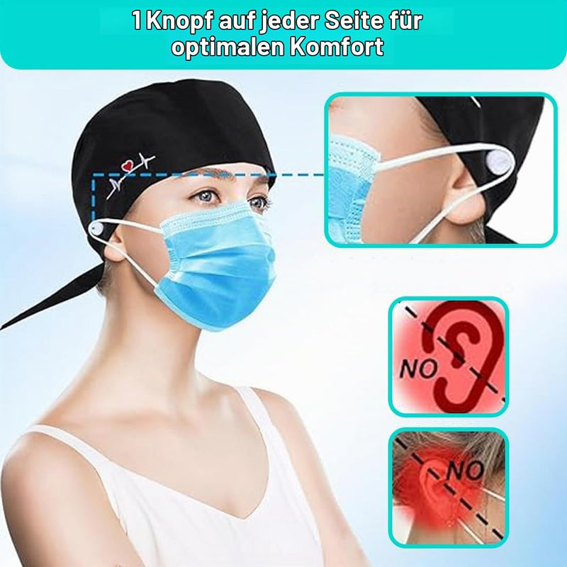 Pack of 2 Surgical Caps, Fabric, Surgical Caps, Women, Nurse Accessories for Doctors, Doctor Headwear, Comfortable and Stylish Cover for Medical Procedures (Black + White)