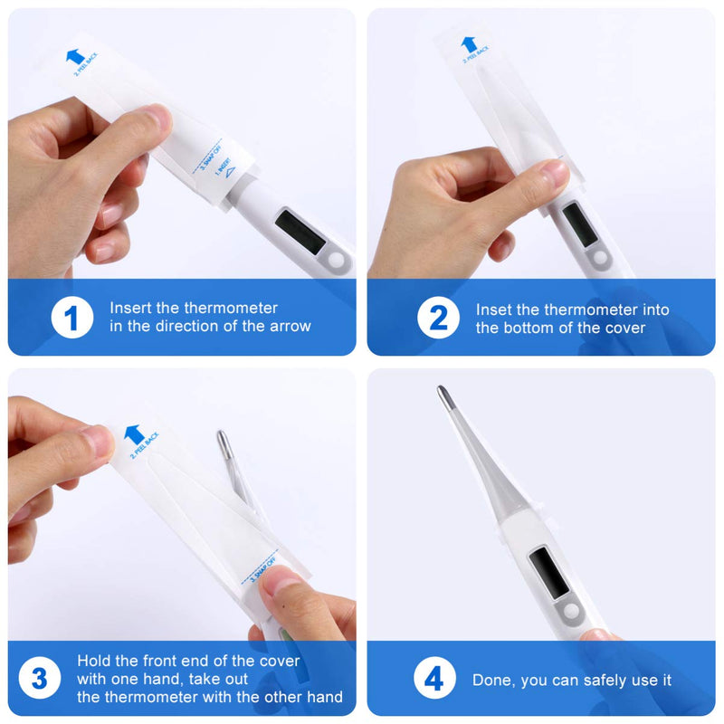 [Australia - AusPower] - Healifty 200Pcs Thermometer Covers for Digital Thermometers, Disposable Probe Covers, Oral Thermometer Sleeves for Oral Ear Recta Thermometer 