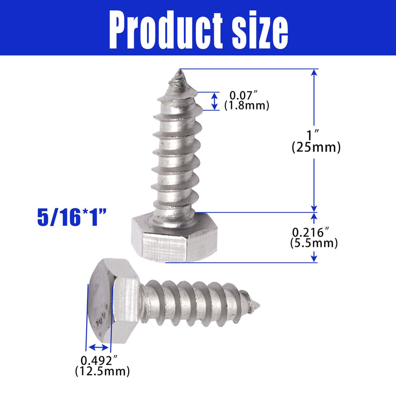 [Australia - AusPower] - 5/16" X 1" Hex Lag Screws, 304 Stainless Steel Lag Screws Bolts for Wood (20pcs) 20 5/16" X 1" 