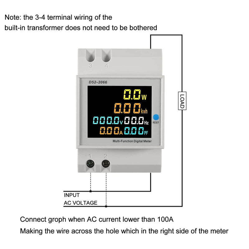 [Australia - AusPower] - AC 40-300V 100A Electricity Usage Monitor Multimeter, 6 in 1 Multimeter Digital Power Energy Meter Single Phase Din Rail Voltmeter Ammeter Watt Frequency Power Factor Energy (Built-in CT) Built-in CT 