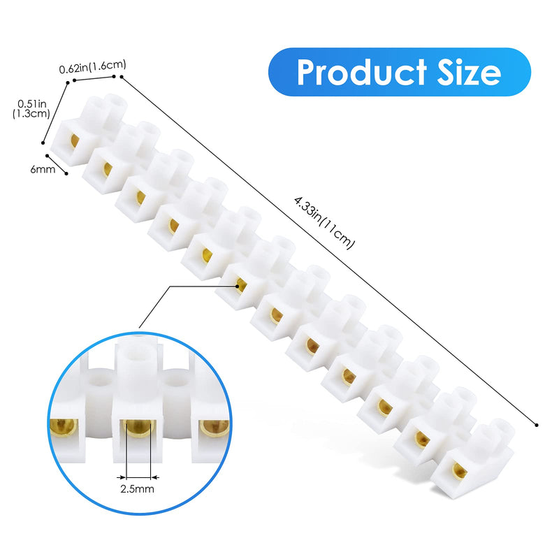[Australia - AusPower] - ERKOON 10/20 Pack Terminal Block, 12-Position Dual Row Terminal Strip Screw Terminal Electric Barrier Block for Small Home Projects and Electrical 10Amp 360V (10) 