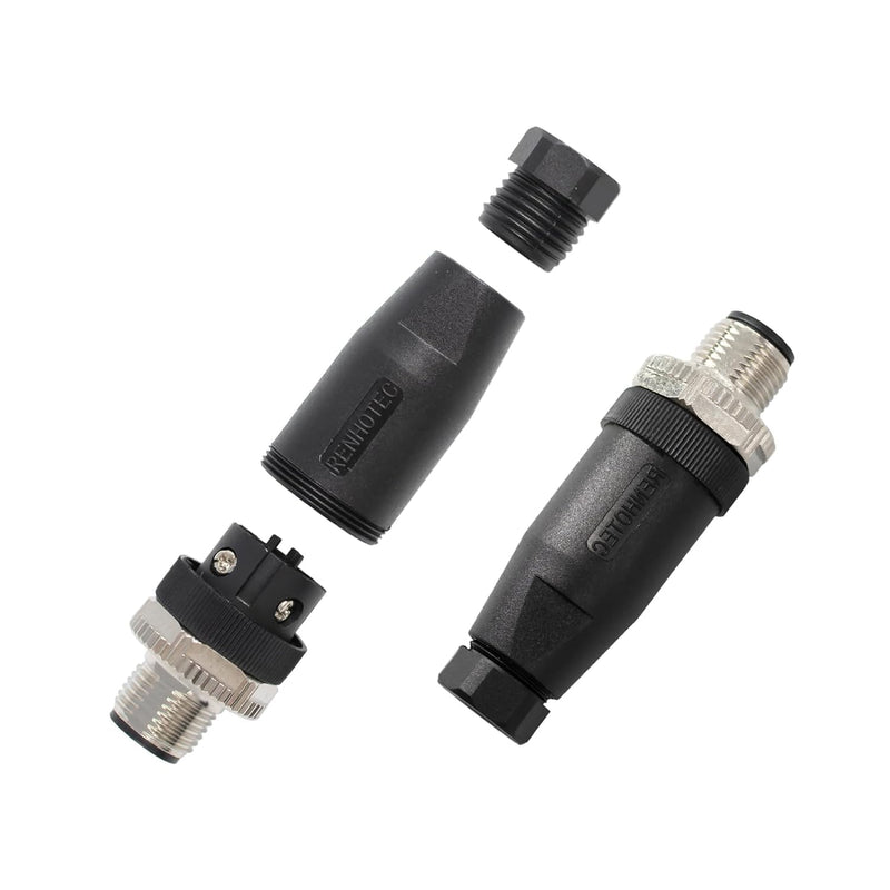 [Australia - AusPower] - M12 4 Pin Connector Field Wireable A Code Straight Male Plug Non-Shield 12mm Industrial Circular Connector, Outdoor Waterproof IP67 (5) 1 