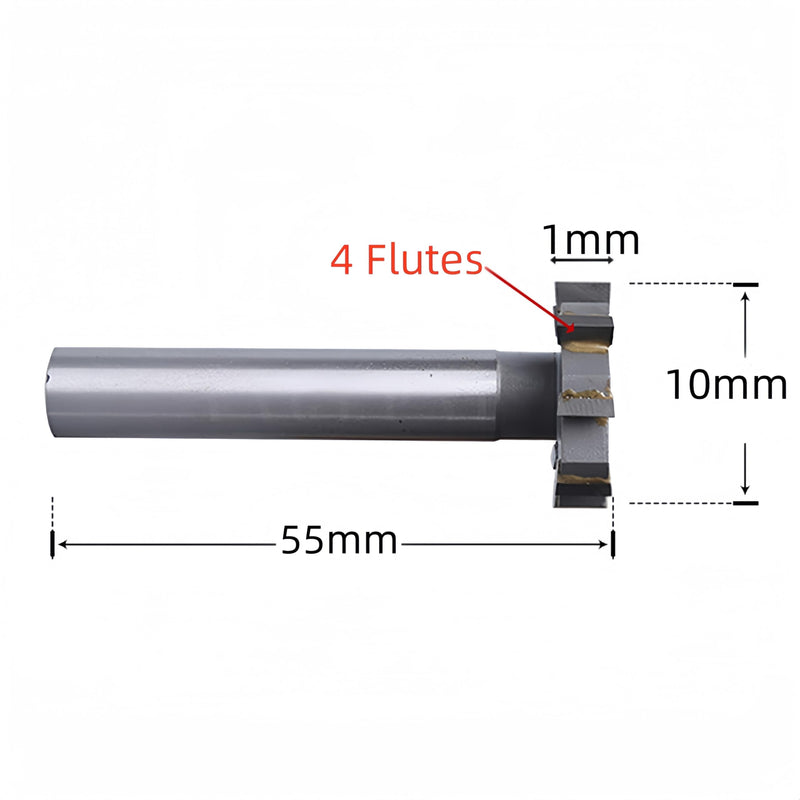 [Australia - AusPower] - HSS-AL T Slot End Mill Milling Cutter，High-Speed Steel Woodruff Keyseat Cutter, HalfRound Keyway Milling Cutter, Straight Shank, 6 Flutes, 10 x 1 x 55mm 10mm x 1mm x 55mm 
