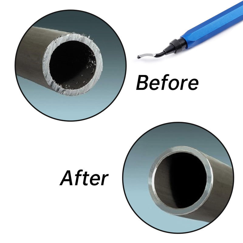 [Australia - AusPower] - 2 Pcs Deburring Tool +10 Pcs BS1010 High Speed Steel Blades for Metal Resin PVC Pipes Copper Plastic 3D Printed Edges, Plumbing 3D Printing Burr Removal Reamer Tool, Silvery& Blue 