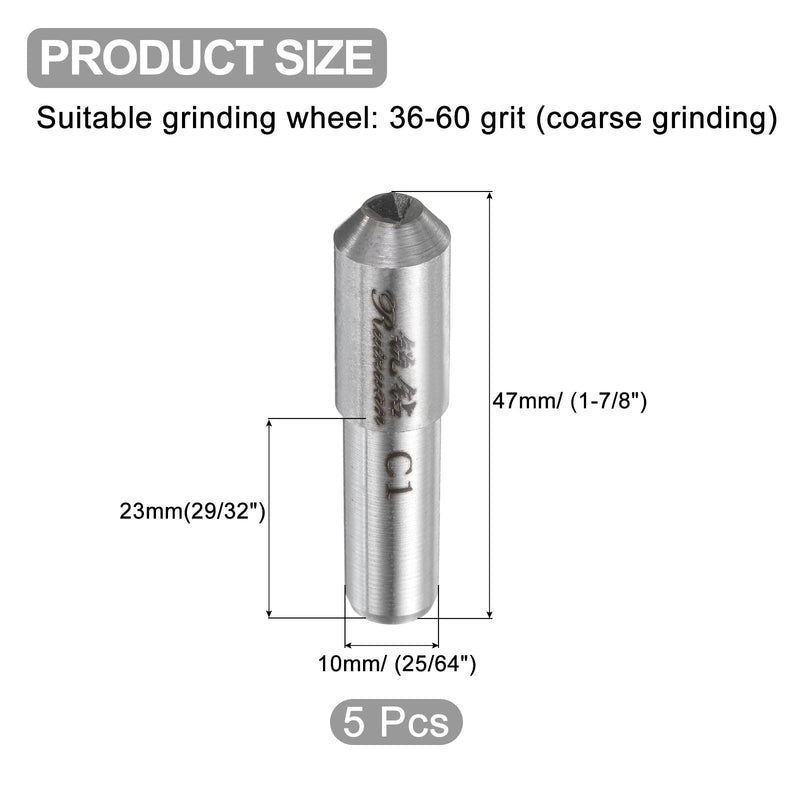 QUARKZMAN 5pcs Diamond Grinding Tools 10mm x 47mm (25/64" x 1-7/8") Single Tapered Round Pin Welded Diamond Grinding Wheel Dressing Tools Silver Color 5