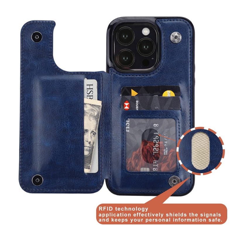 [Australia - AusPower] - uCOLOR Compatible with iPhone 15 Pro 6.1" Wallet Case with Card Holder Slot Folio Flip PU Leather Kickstand Double Magnetic Clasp and RFID Blocking Design Cover 6.1 Inch (Navy Blue Flowers) Navy Blue Flowers iPhone 15 Pro 6.1" 