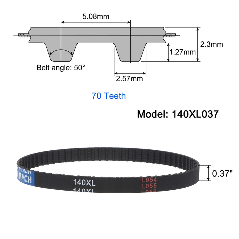 [Australia - AusPower] - uxcell 2pcs 140XL 037 Timing Belt 70 Teeth Rubber Geared Cogged Belt, 0.37" Width, 0.20" Pitch Mechanical Replacement Belts 140XL037 