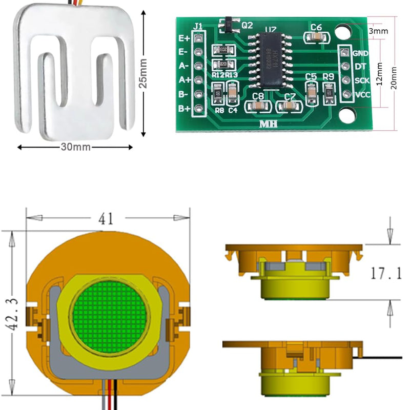 DIYmalls Pack of 8 Load Cells 50 kg Weight Sensor Half Bridge Strain Gauge Personal Scales with Holder + 2 x HX711 Amplifier AD Weighing Module