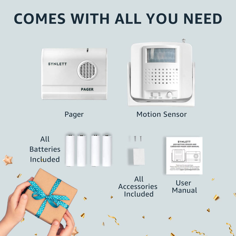 [Australia - AusPower] - Bed Alarm Caregiver Pager with Wireless Motion Sensor Alarm Indoor Fall Prevention for Elderly Monitoring Seniors Dementia Patients Seniors Home Door Chime 1 Motion Sensor 1 Receiver 