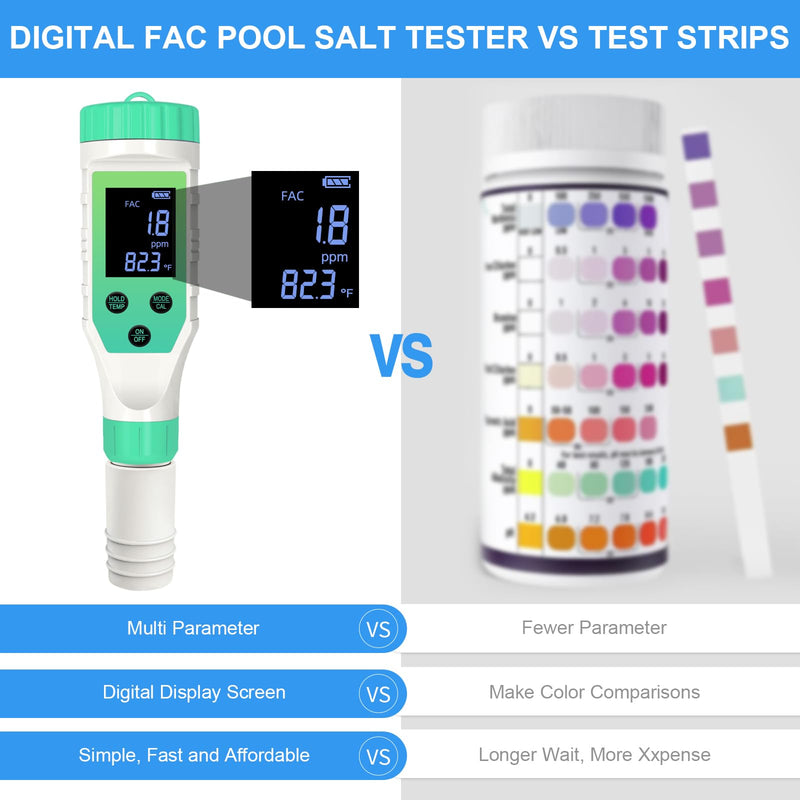 [Australia - AusPower] - Pool Salt Tester, pH and Salt Meter for Saltwater Pool pH Tester and Digital Salinity Tester 7 in 1 Salinity Meter for Swimming Pools Hot Tubs and Swim Spas Green 