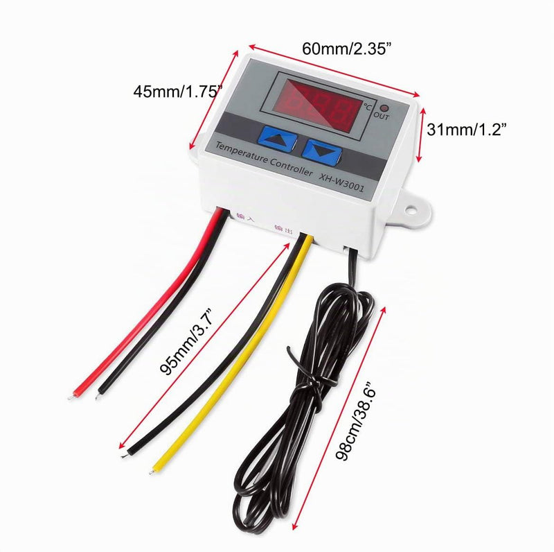 Gebildet XH-W3001Mini 2-Piece Digital LED Temperature Control Module with Quick Connection, Thermostat Switch with Waterproof Sensor Probe, Programmable Heating/Cooling Thermostat from 50 to 110 Degrees (12 V) 12 V