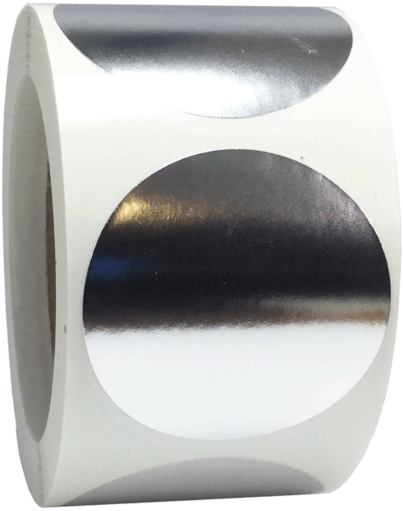 Metallic Silver Color Coding Labels for Organizing Inventory 2.5 Inch Round Circle Dots 500 Total Adhesive Stickers On A Roll