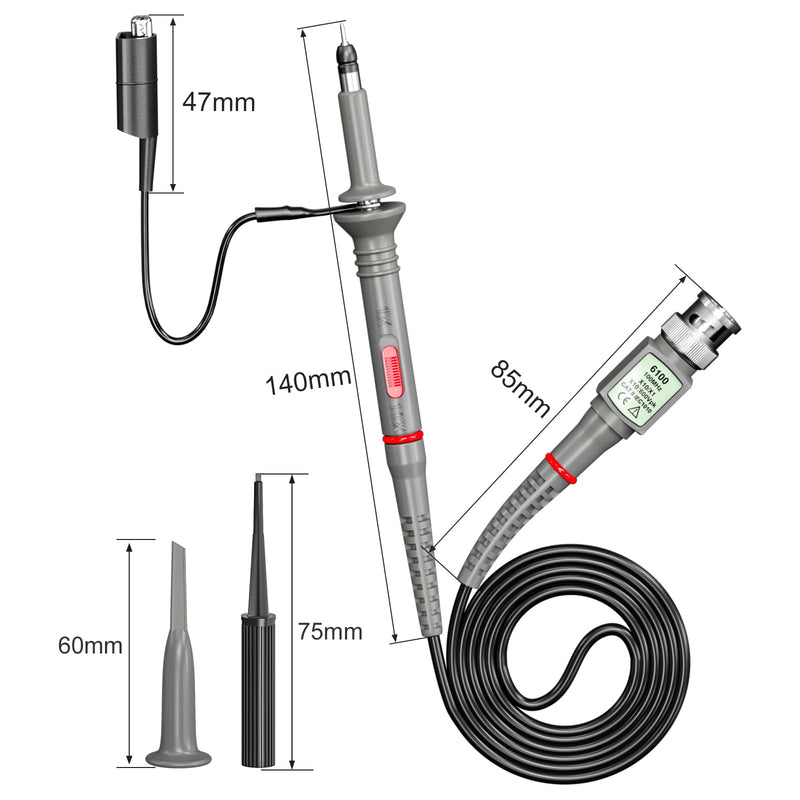 [Australia - AusPower] - Goupchn Universal Oscilloscope Probes with Accessories Kit 100MHz 1X 10X 2 Pack with BNC to BNC, Test Hook, Alligator Clip, Banana Plug Test Leads, Wire Piercing Probe X1/X10 100Mhz 2PCS with 4PCS BNC Test Leads 