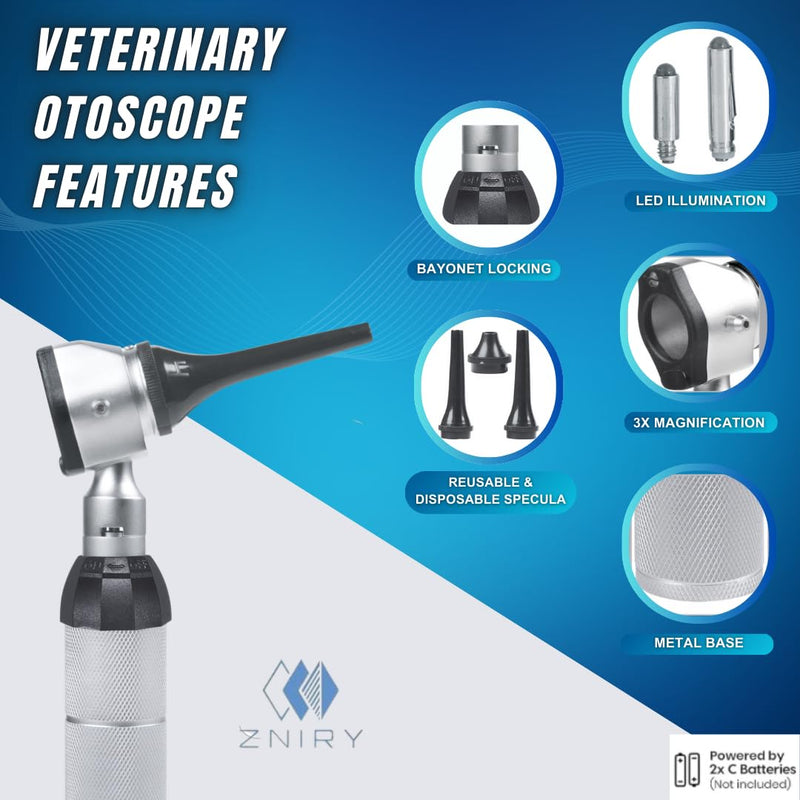 [Australia - AusPower] - Veterinary LED ENT Otoscope Diagnostic Set, with 12 Various Diagnostic Instruments 