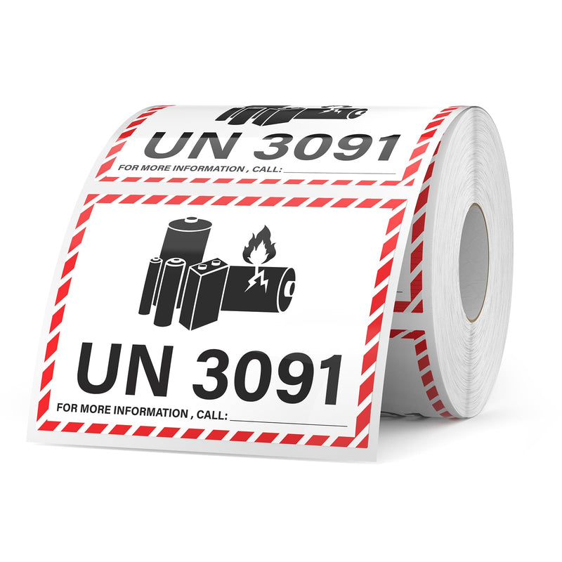 600 PCS UN3091 Lithium Battery Labels 4.25×3.25 Inches Lithium Ion Warning Adhesive Safety Stickers for Shipping