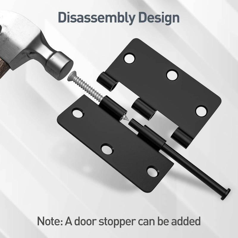 [Australia - AusPower] - 3 Pack Matte Black Door Hinges for Doors 3.5 Inch with 1/4 Radius, Interior Door Hinges, Fit Standard Door 3 Pack Matte Black-1/4 Radius 