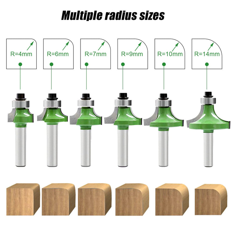 [Australia - AusPower] - 6 Pieces Rounding Cutter 8 mm Shank, Milling Cutter for Router 8 mm Shank, Radius Cutter Set with Ball Bearing, Milling Head for Router, Round Cutter for Carpentry, Chamfering, Woodworking Trimming 8 mm shaft 