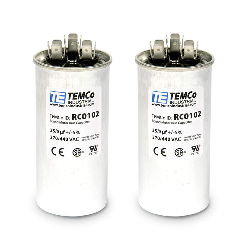 [Australia - AusPower] - 2 Pack TEMCo 35+5 uF Dual Run Capacitor CBB65, 35/5 MFD, 370-440V, Round, 50/60Hz | for HVAC AC Fan, Motor, Blower Applications 2 35/5 uf 