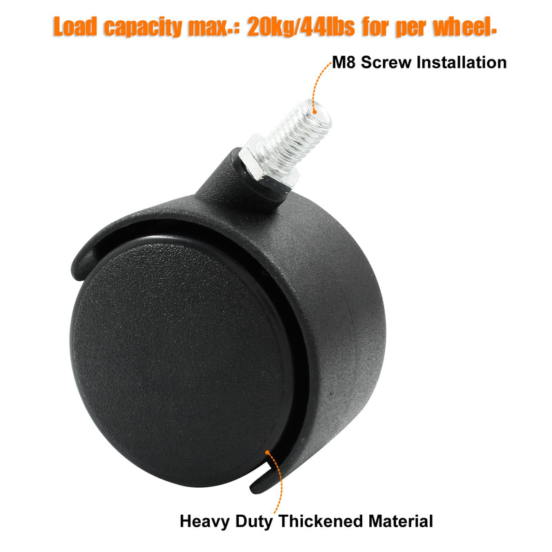[Australia - AusPower] - 4pcs 2 Inch Swivel Caster Wheels, Black Nylon M8 Threaded Stem Caster Wheels, Heavy Duty Swivel Stem Casters Wheel Replacement for Furniture, Table, Cabinet, Shelf 2 Inch Stem 