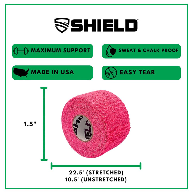 SHIELD | Weightlifting Tape - Made in USA, Hook Grip, Cross-Training, WOD Grip Tape 3-Pack– Durable, Non-Slip, Comfortable Stretchy Athletic Tape – Thumb, Wrist, Finger Protection (Pink) Pink