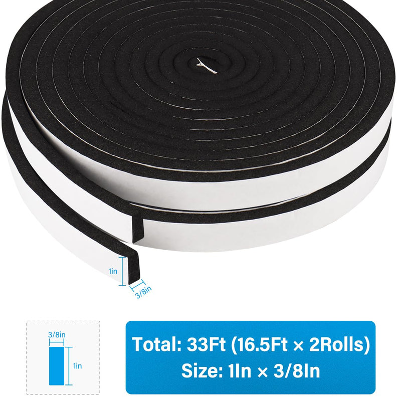 DGSL Foam Insulation Tape, 1In x 3/8In x 33Ft Weather Stripping Door Seal Strip for Doors and Windows,Sliding Door, Soundproofing Door Seal,Weatherstrip,Air Conditioning Seal Strip