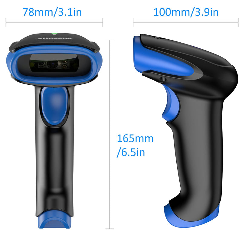 Symcode Wireless Bluetooth Barcode Scanner,3-in-1 Bluetooth & USB Wired & 2.4G Wireless Barcode Reader Scanner 2D 1D QR Code Automatic Fast Precise Bar Code Scanner for Phone Laptop Tablet Blue
