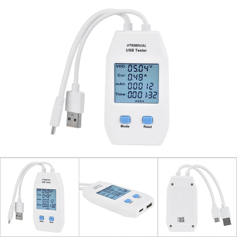 [Australia - AusPower] - USB Meter, White ABS LCD USB Tester Detector Voltmeter Ammeter Portable Digital Power Capacity Tester Meter Used to Inspect USB Chargers Portable Power Sources Data Cables 