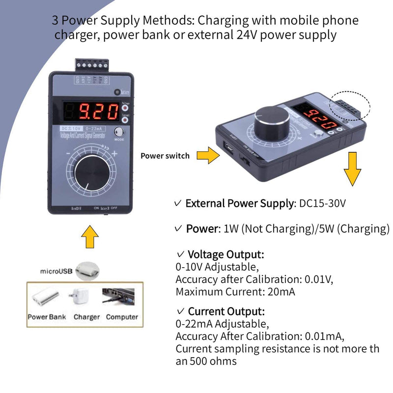 [Australia - AusPower] - Hanheld 0-10V 0-22mA Digital Signal Generator Adjustable Voltage Analog Simulator 