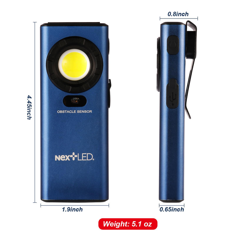 [Australia - AusPower] - NextLED NT-6685 Pro LED Rechargeable Work Light, 1200 Lumen HVAC Flashlight w/Obstacle Sensor, Magnetic Work Light w/Hanging Hook, IPX7 Waterproof, Aluminum Case, for Job Site, Car Repair, Emergency 
