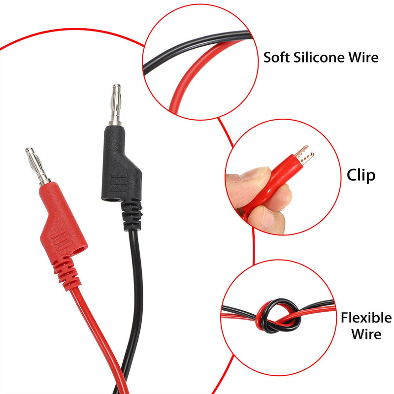 [Australia - AusPower] - Sumnacon Multimeter Test Lead Set of 2 6.6Ft/2M Stackable Banana Plug to Alligator Clips Test Cable Kit with Protective,Soft Silicone Flexible Electrical Test Wire Leads for Electrical Testing 500V/5A 