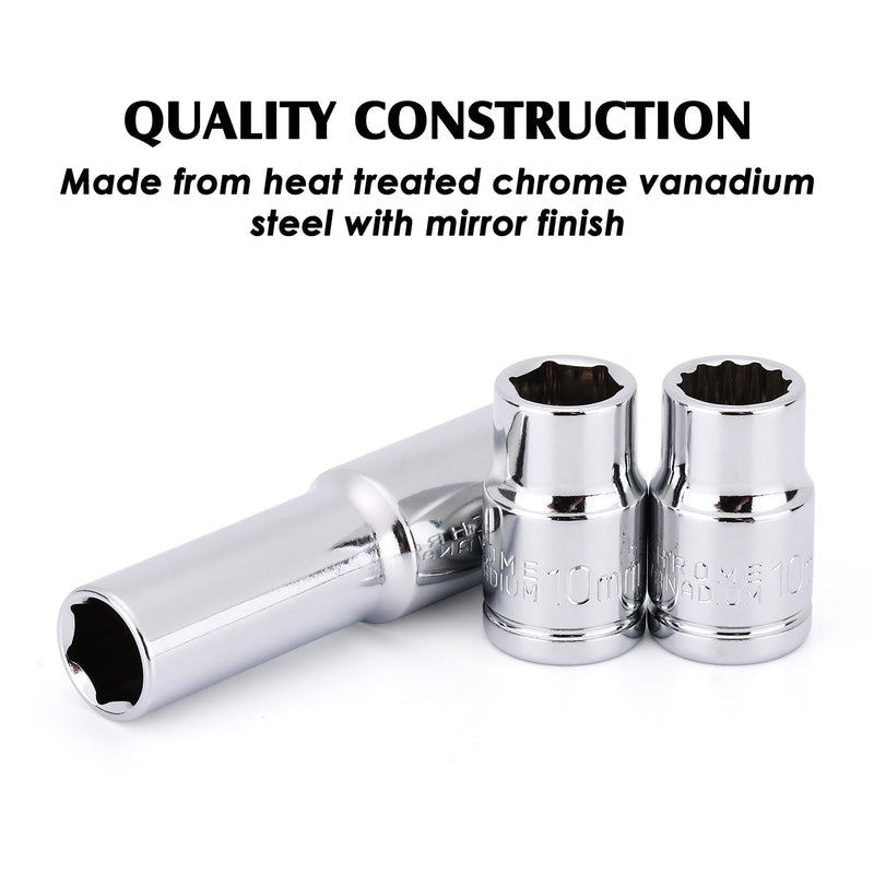[Australia - AusPower] - MIXPOWER 6PCS 3/8"Drive 10mm Deep&Shallow Socket, CR-V, Metric, Mirror Finish, 6 Point & 12 Point 3/8"Drive(6PCS)Silver 