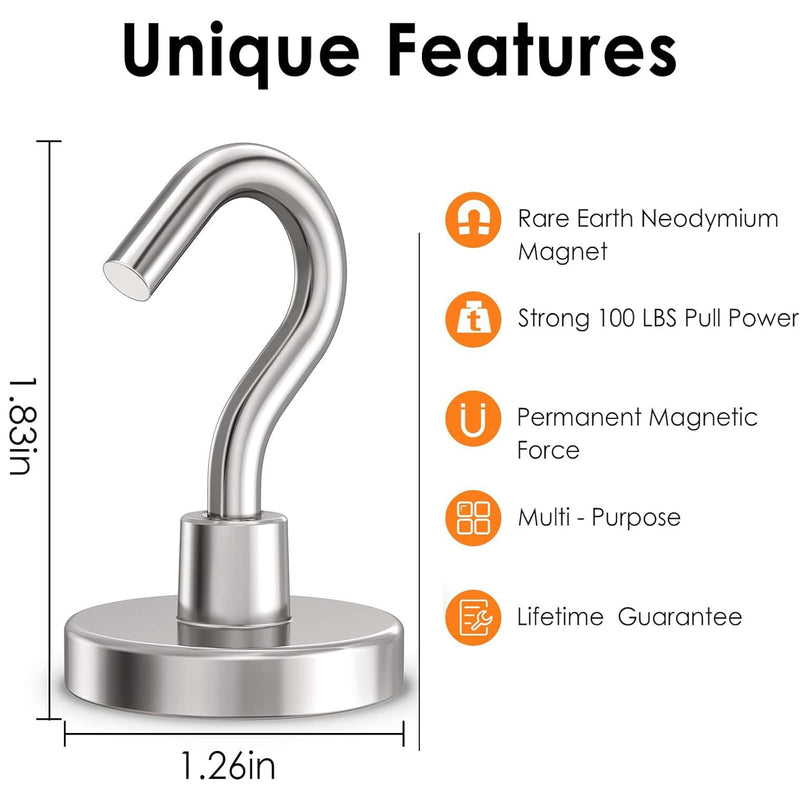 [Australia - AusPower] - Magnetic Hooks Heavy Duty, 100 lbs Strong Hooks for Hanging, Magnet with Hook for cruise cabins, Grill, Fridge, Pack of 12 12 Pack-100 lb 