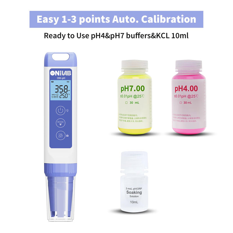 [Australia - AusPower] - ONiLAB Digital pH Meter,0.01pH High Accuracy Pen Type pH Tester Kit,Waterproof, Auto Temperature Compensation, Easy Calibration,Replaceable Probe 