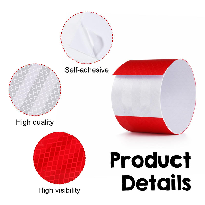 20PCS Red/White Reflective Stickers, 2" x 12" Self-Adhesive Reflective Tape, Waterproof High-Strength Safety Caution Warning Tape Strips for Cars, Trucks, Trailers, Bicycles, Ships, and Road Signs