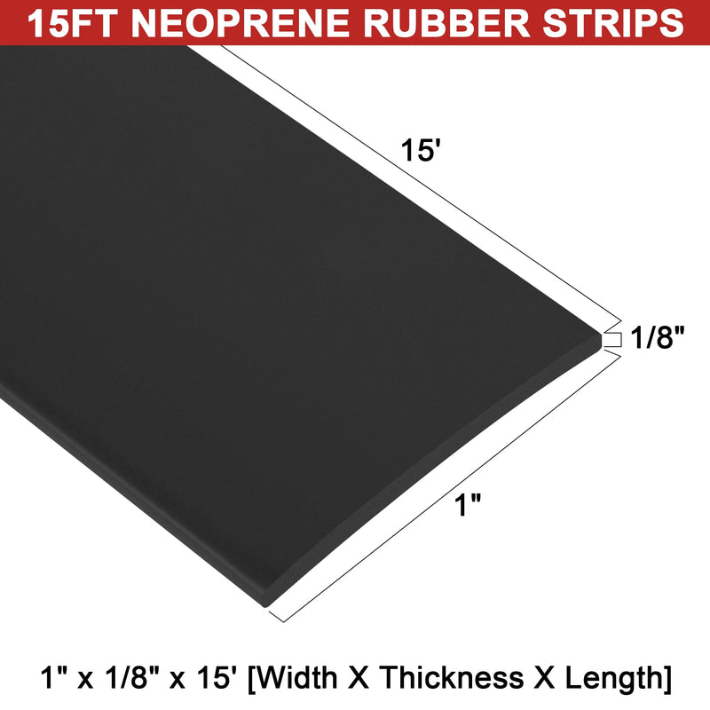 Adhesive Rubber Strips 1" Wide x1/8" Thick x15' Long Neoprene Rubber Sheets, Rolls & Strips with Adhesive Backing Rubber Pads Self Stick Seal Rubber Gasket Adhesive Back for Matting Padding 1" Wide x1/8"Thick x15' Long
