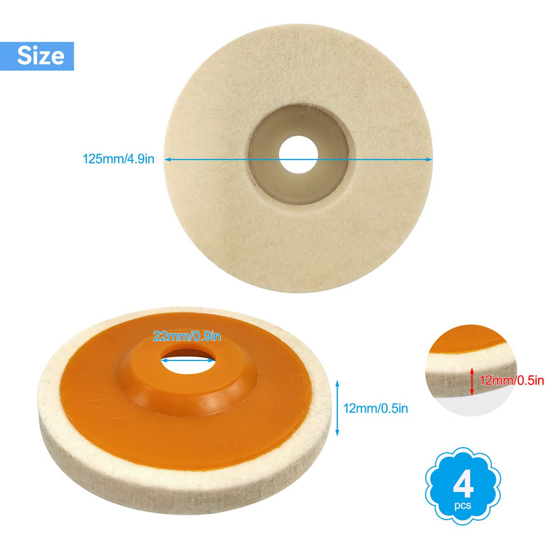 4 x Wool Polishing Attachment, 125 mm Polishing Disc for Angle Grinder and Drill, Sanding Sanding Tool (Extra Thick 12 mm) 4