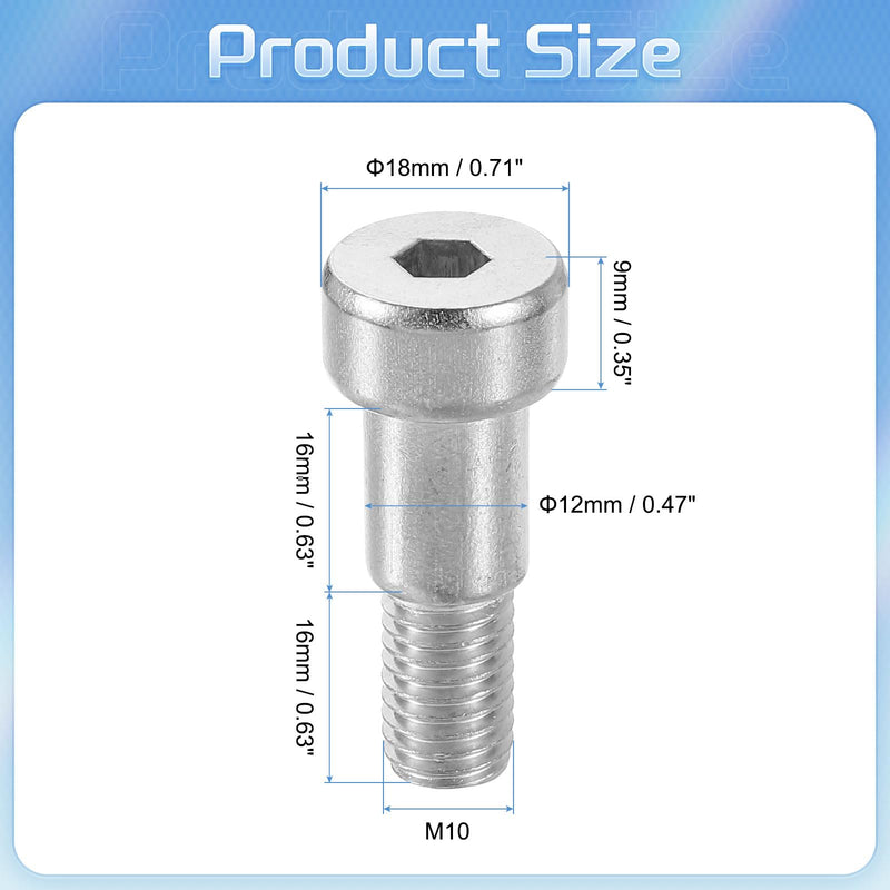 uxcell 6Pcs 304 Stainless Steel Shoulder Bolt 12mm Shoulder Dia 16mm Shoulder Length M10 Thread Hex Socket Shoulder Bolts for Textile Hydraulic Injection Molding Machinery Industries 12mm x 16mm 6