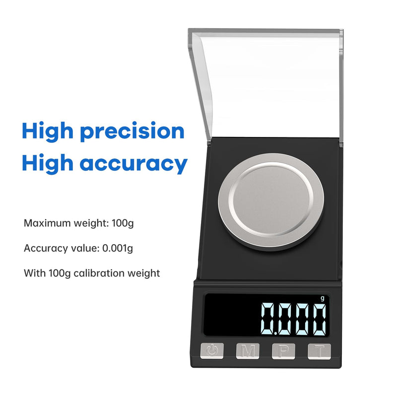 [Australia - AusPower] - Digital Milligram Scale 100g/0.001g rechargeability, High Precision Portable Jewelry Scale, Powder Scale, Micro Scale for Powder Medicine, Gold, Gem, Reloading, Calibration Weight 