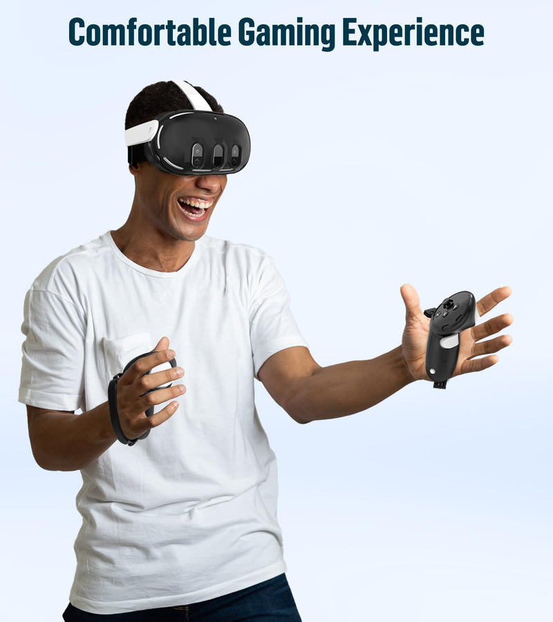 [Australia - AusPower] - Silicone Cover Set Compatible with Oculus/Meta Quest 3, VR Accessories Protective Cover Includes Controller Grips, Front Shell Headset Cover and Face Cover (Black) Black 