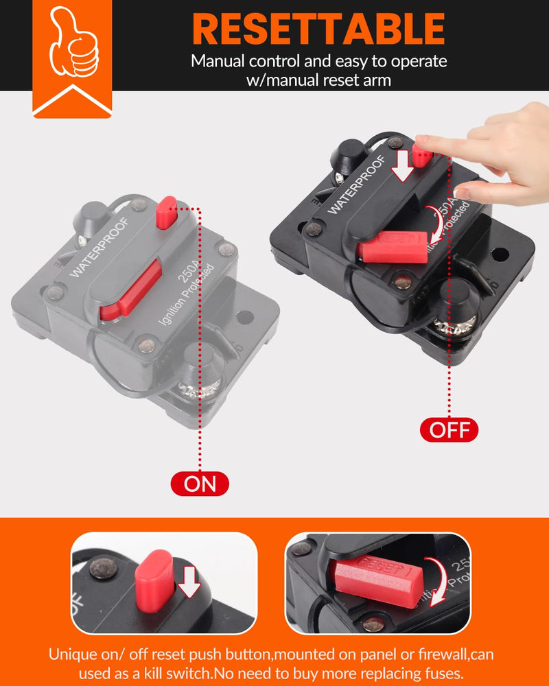 [Australia - AusPower] - 150 Amp Circuit Breaker for Boat Trolling Motor Marine ATV Trailer Vehicles Stereo Audio Electronic Battery Solar System Inline Fuse with Manual Reset Switch Waterproof DC 12V-48V (150A) 150A 