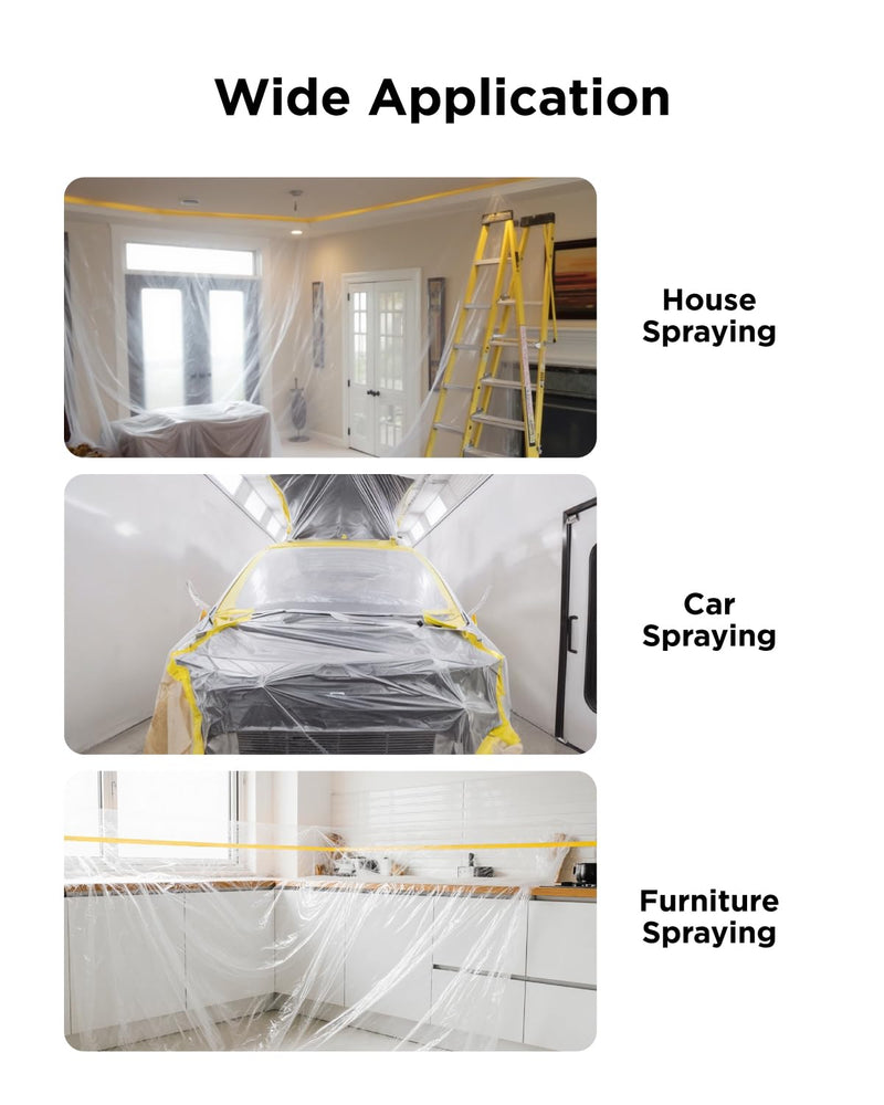 InoKraft Pre-Taped Masking Film for Painting, Painters Plastic Sheeting with Automotive Paint Tape and Drape for Covering Cars, Walls, Windows and Furniture Protection (22" x 66', 3 Rolls)