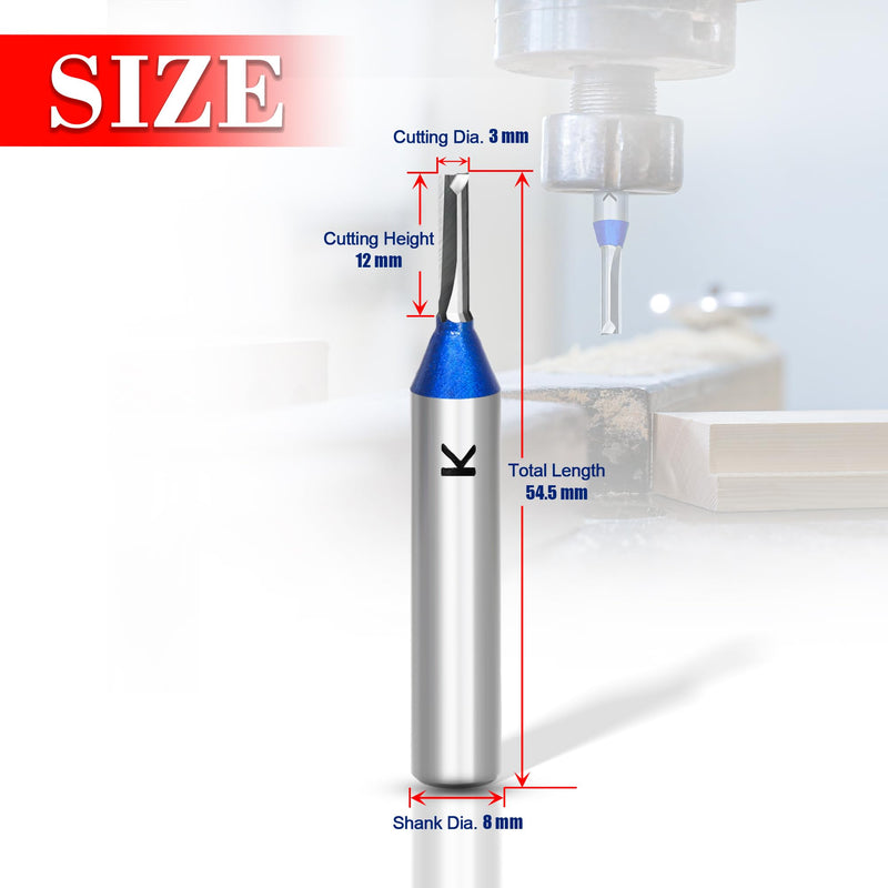[Australia - AusPower] - ASNOMY 3 mm Groove Cutter 8 mm Shank, Carbide Cutter Router Bits, Straight Wood Cutter Router Bit Set, Milling Tool for Woodworking 1 Stück--8xØ3x12mm 