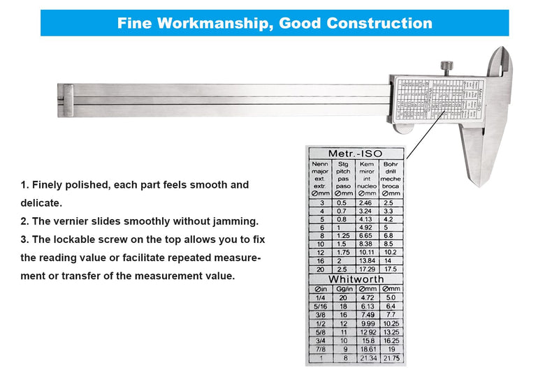 [Australia - AusPower] - ZLKSKER 0-6 Inch / 15cm Micrometer Vernier Caliper, Stainless Steel Precision Measuring Tool (Inch/Metric), Depth/Inside/Outside/Step Measurement, 0.001" / 0.02mm 
